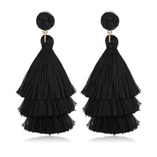 Tassel Statement Earrings for Women Clip On Drop Earrings Colorful Bohemian Tier