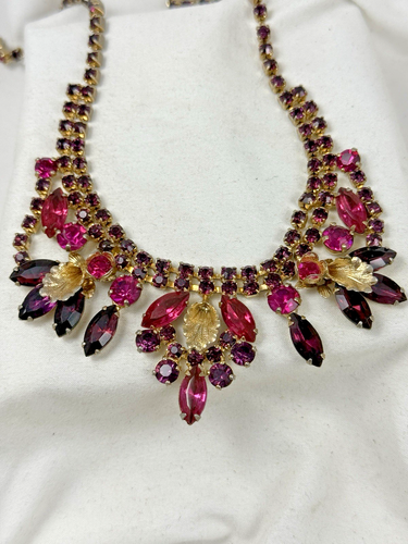 Necklace BOOK PIECE D&E For Weiss Signed Necklace Gold Leaf Juliana Fuchsia - Picture 12 of 14