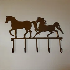 Rustic Horse Wall Hooks Metal Silhouette Western Decor Key Coat Hat Hangers