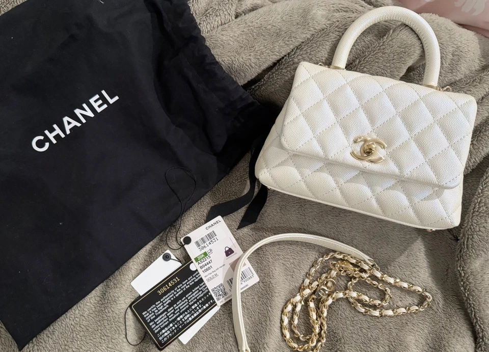 Chanel Coco Handle Caviar Extra mini 7.25" Iridescent White caviar bag Receipt - Image 2 of 4