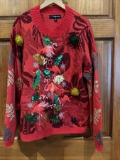 33 Degrees Red Flamingo Women's Large Ugly Christmas Sweater Festive Knitwear