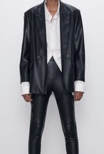 Zara Ecopelle Vegan Nero Vita Alta Pantaloni Skinny Pantaloni Zip M Leggings