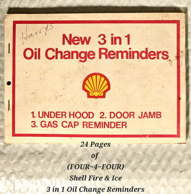 Vintage Shell Oil Fire & Ice 3-in-1 Oil Change Reminder Pad Gas Station Promo
