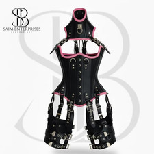 Real Leather Corset Over Bust Lace up Corset Steel Bones Leather bustier