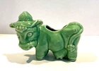 McCoy Cow Planter w/ Hat Pottery Green Glaze Morton Vtg