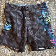 Vintage OP Ocean Pacific Swim Trunks Board Shorts Size 36 Geometric Print 90s