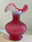 Vintage Fenton Hobnail Depression Glass Vase Ruffled Edge 11”