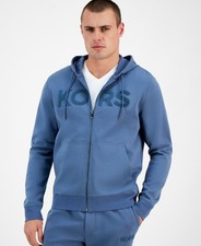 Michael Kors Textured-Logo Zip Hoodie Men's Medium Dark Chambray Long Sleeve