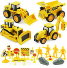 Builders Play Set - 24 Piece Kids Construction Toys with Bulldozer, Dump Truck, 