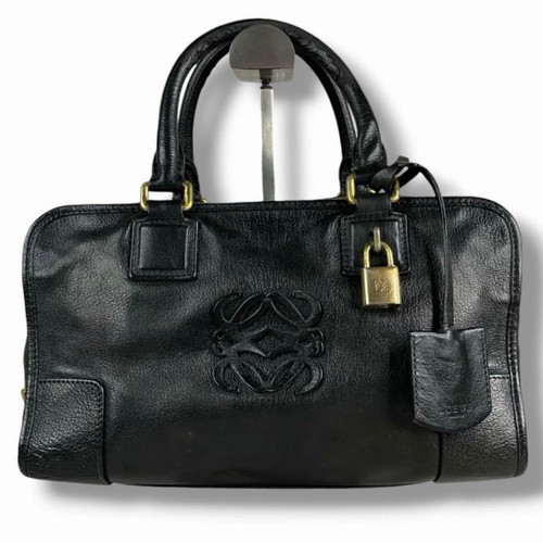 Loewe Black Leather Amazona 28 Boston Handbag Elegant Luxury Design