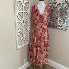 MINKPINK large FLORAL PRINT LINED V NECK SLEEVELESS MIDI DRESS