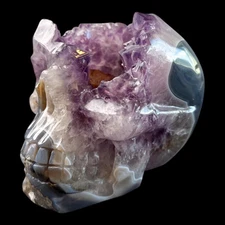 Amazing Geode 9" Agate Amethyst Geode Carved Crystal Skull,Super Realistic, Cry