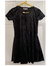 SAY WHAT? Black Crushed Velvet Fit ‘n Flare Skater Skirt Dress Pockets NWT M