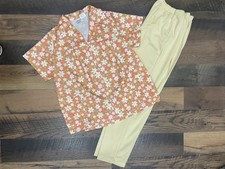 Vintage 70s Pants Set Women s Large Pink Yellow Green Floral Top Pants Hippie