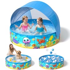 AZDYJL Foldable Kiddie Pool with Canopy 47IN Toddler Baby Pool with Detachabl...