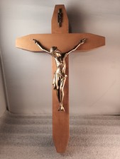 Vintage Christ Crucifix Catholic Sick Call Last Rites Shrine Wood Cross 13"x7.7