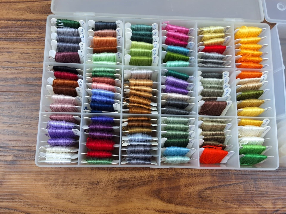Large Lot DMC Carded Embroidery Floss 2 Plastic Boxes @210 Cards Colors Numbered - Image 4 of 4
