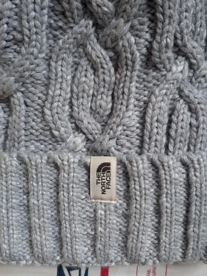 The North Face Tejido Puño Pom Gorro Invierno Sombrero Mujer Gris Talla Única T6#815 Foto 3 de 4