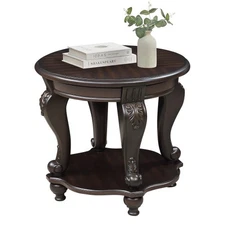 22'' Two Tone Round End Table,Solid Wood Sofa Side Table with Shelf, Espresso