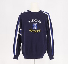 90s VINTAGE IZOD SPORT Racing Stripe Navy Cotton Crewneck Sweater Size L