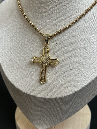 9 kt Gold Kruzifix Kreuz Anhänger Halskette 60 cm Rolo Erbskette Gold Filled 9K - Bild 4 von 7