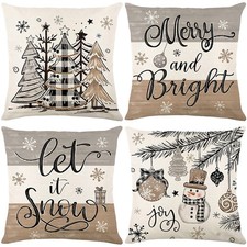 Farmhouse Style Christmas Throw Pillow Covers 18x18 inch Set of 4, Let it Sno...