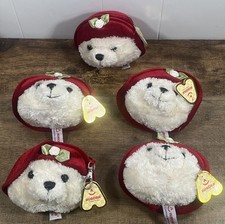 5 Aurora Sweetheart Bear white face, red hat 4  Coin Pouch Plush Keychains New