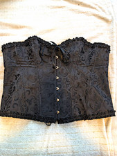 Women’s Black Overbust Strapless Floral Lace-Up Corset w/ Ruffle, 6XL