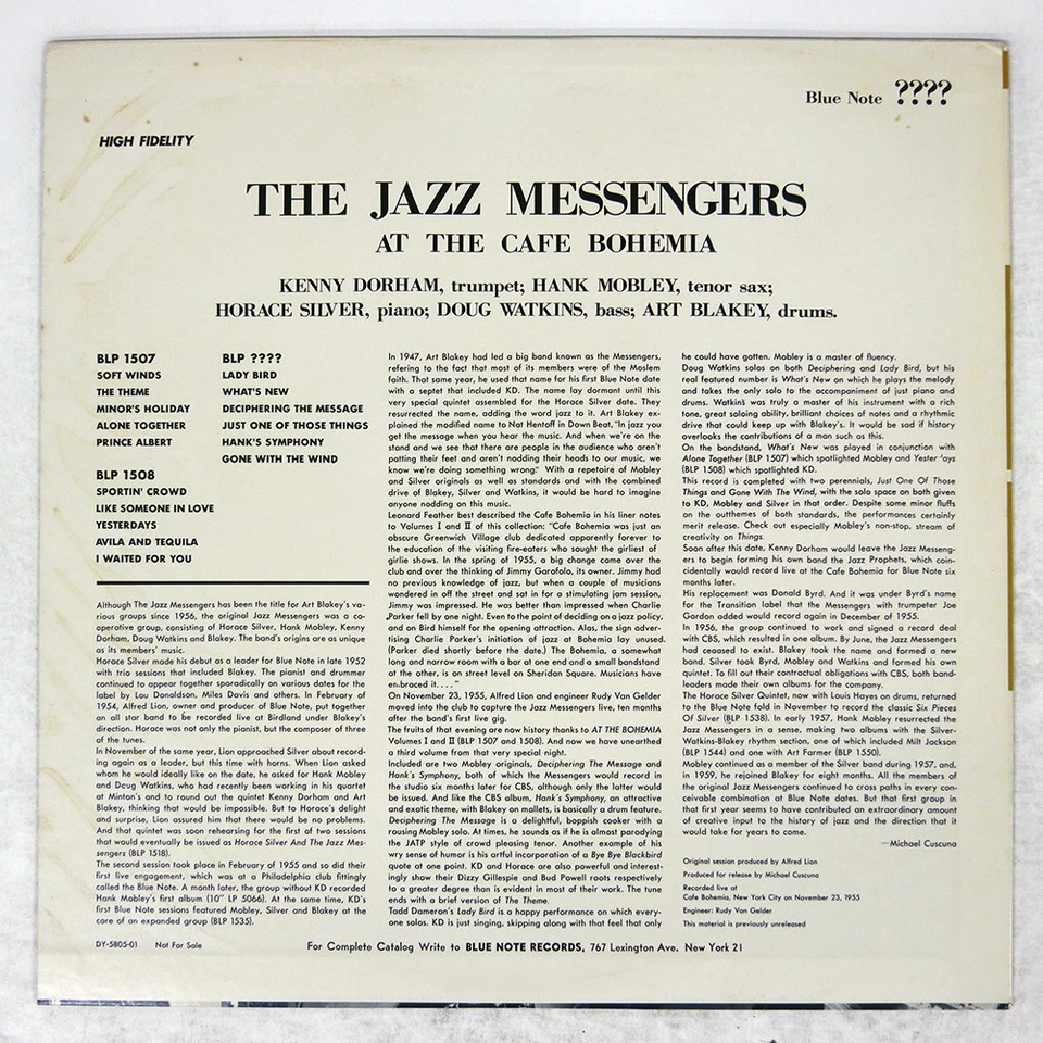 ART BLAKEY AT THE CAFE BOHEMIA VOLUM BLUE NOTE DY580501 Japan PROMO VINYL LP - Image 2 of 3