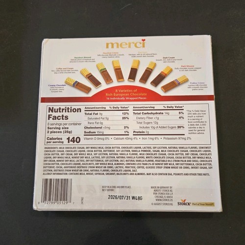 Merci professeur de chocolat européen merci 7 oz. Neuf scellé Ex 7/26 8 Srv (D-36) - Photo 2/3
