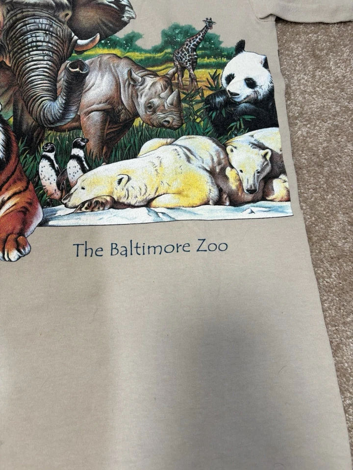 Camiseta Para Hombre M De Colección Baltimore Zoon Tiger Wildlife Gráfica Envoltura Alrededor de los 90’s Foto 3 de 4