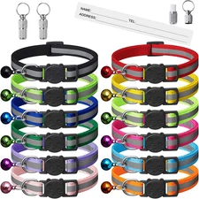12 Pack Reflective-Breakaway Cat Collars with Bells,Safety Buckle Kitten Collar,