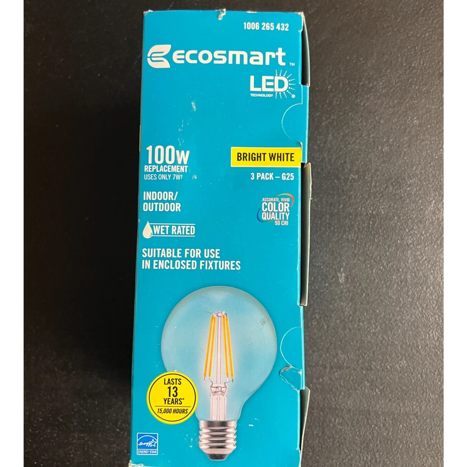3pk EcoSmart 100W LED Light Bulb G25 Dimmable Globe Clear Glass Bright White - Image 4 of 4