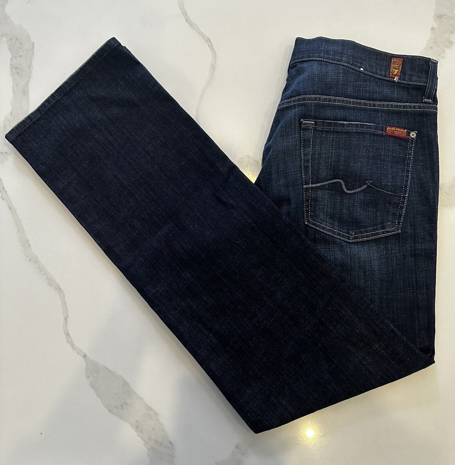 Mens 7 For All Mankind Jeans Austyn Relaxed Straight Size 34 Dark Wash Stretch