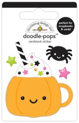 Doodlebug Stickers Doodle-Pop 3D Pumpkin Latte Mug Whip Cream Spider Halloween
