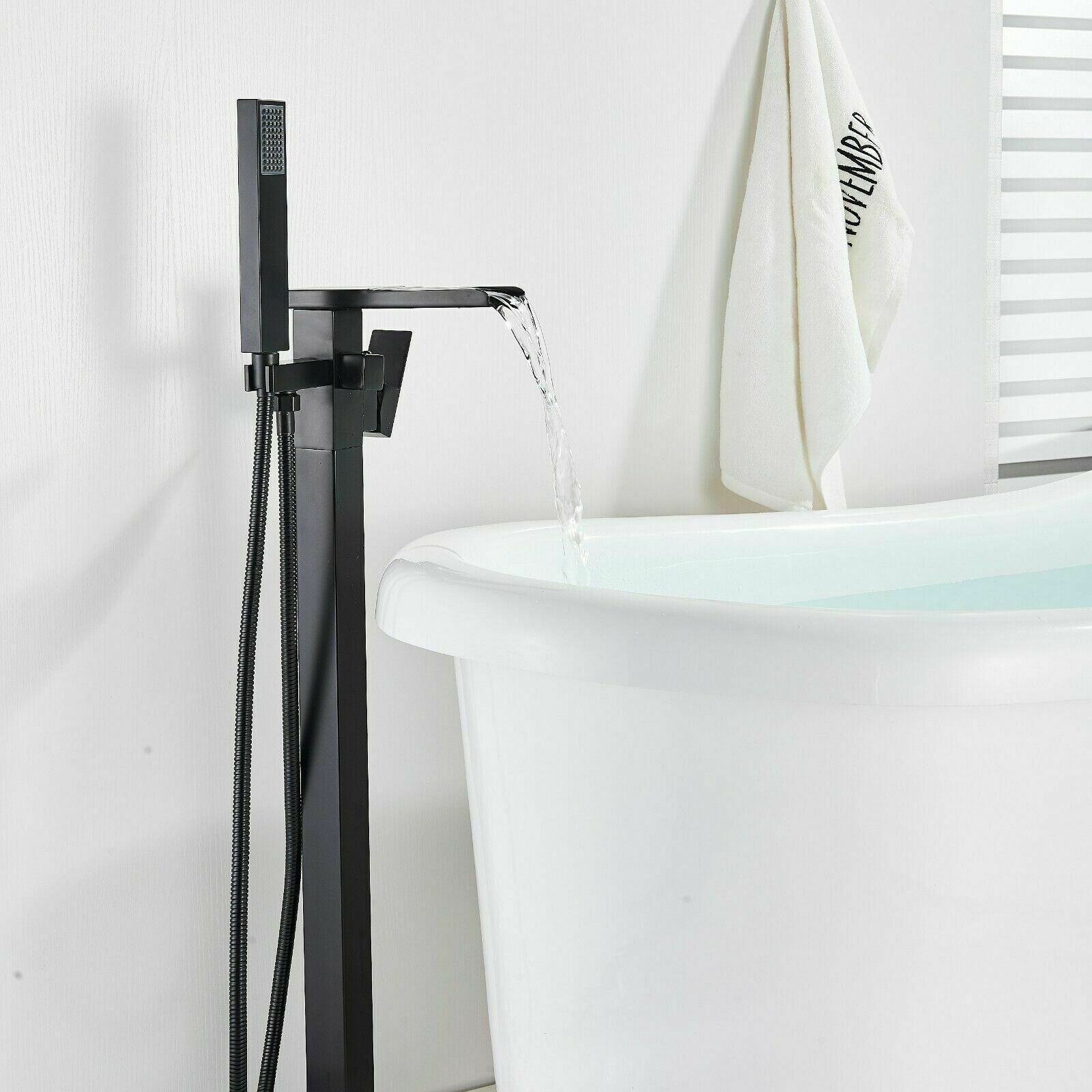 Black Freestanding Bath Taps Waterfall Bathroom Tub Filler Mixer Tap