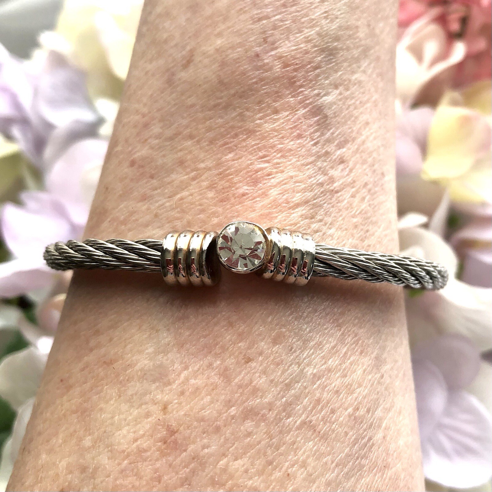 Twisted Cable Bangle Bracelet Rhinestone Stackabl… - image 2