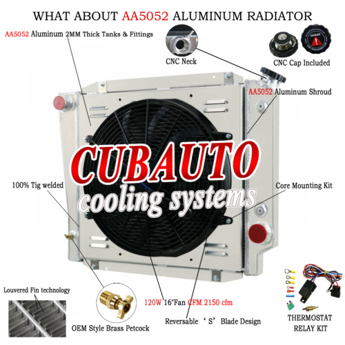 3Row Radiator Shroud Fan Kit Fit 1966-77 Ford Bronco Wagon Roadster 289 302 5.0L