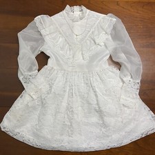 Hollywood Girls Sz 7 White Dress Confirmation Vtg Attached Necklace Union Made