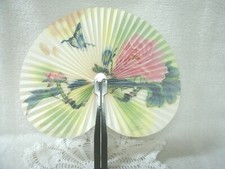 Vintage PAPER FOLDING FAN-- Made in Peoples Republic of China--Metal Handle