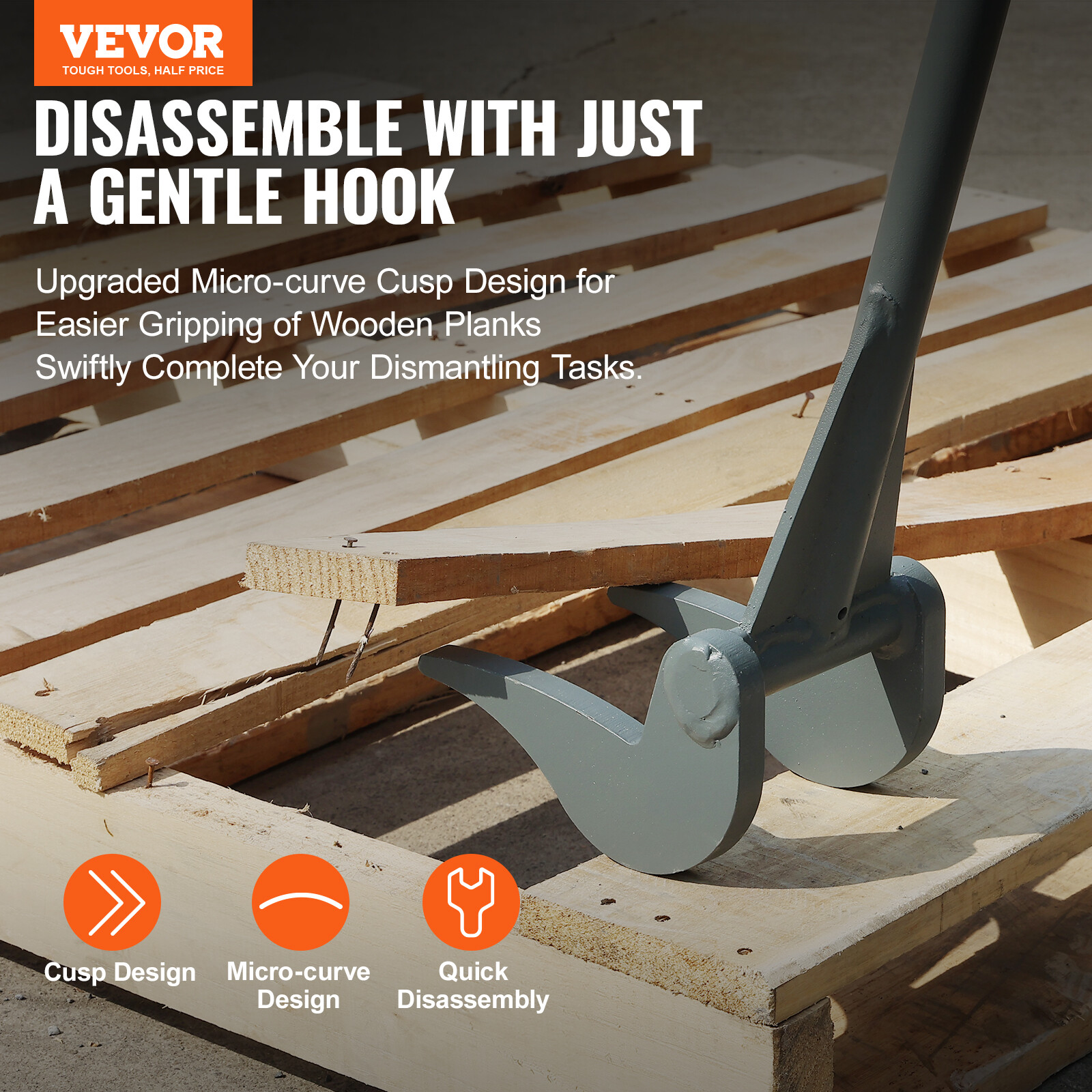 VEVOR Pallet Buster Deck Wrecker Pallet Tool Pry Bar 50Inch Handle