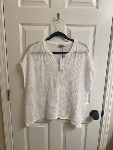 Michael Stars Naomi Split Neck Gauze Top In White NWT Size Large - Picture 5 of 8