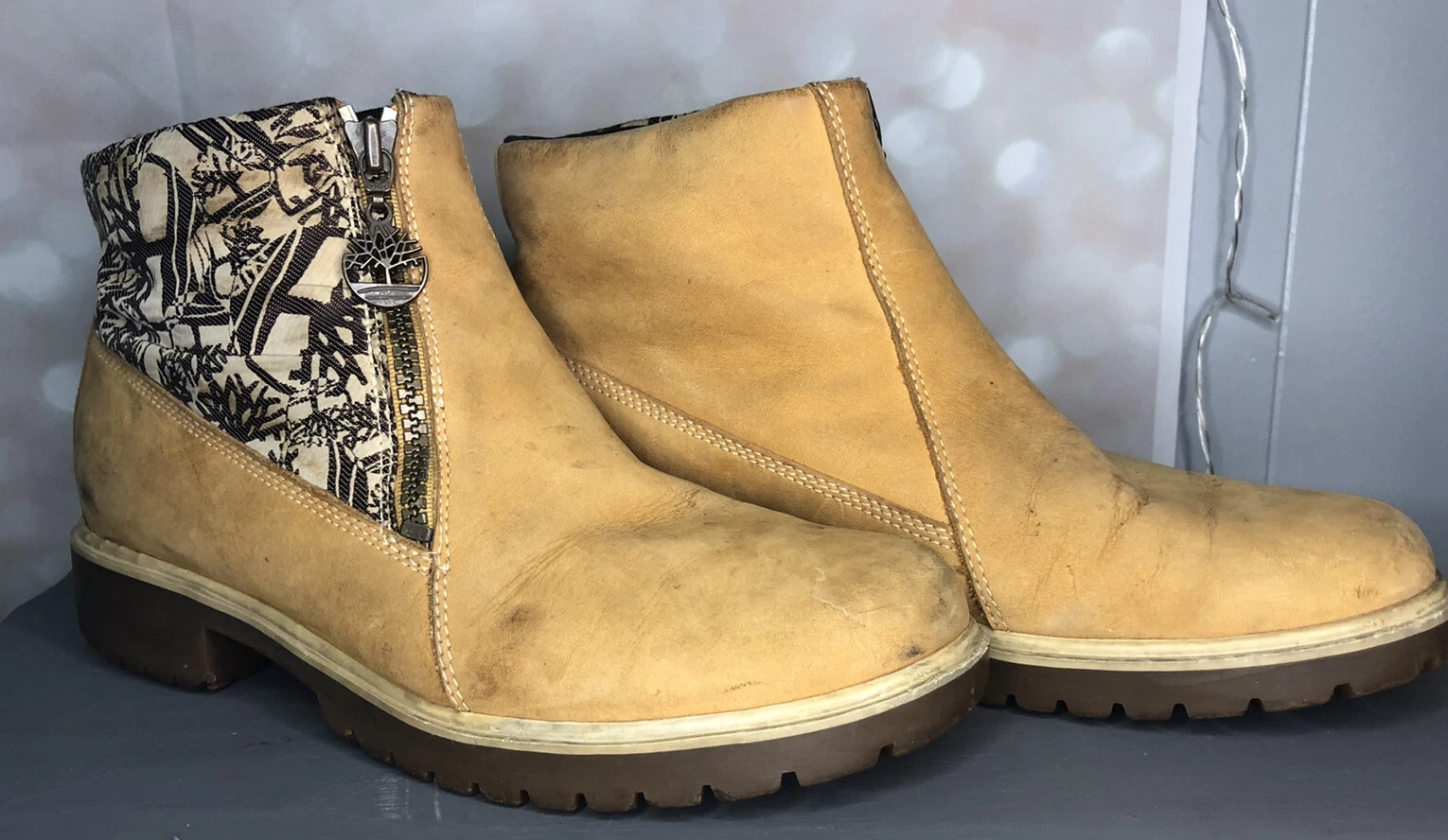 Stivali da lavoro Timberland alla caviglia zip marrone marrone tela pelle donna taglia 8 M
