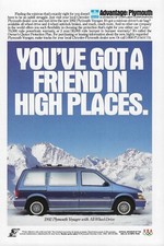 1992 Plymouth Voyager Ad Blue Minivan Awd Vintage Magazine Advertisement 92