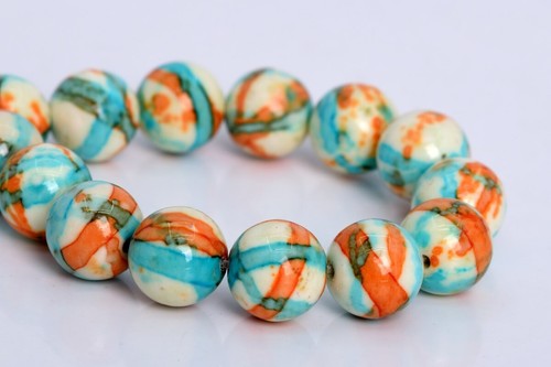 10 mm Blau & Orange Regen Blume Jade Perlen Klasse AAA Rund Edelstein Lose Perlen - Bild 4 von 4