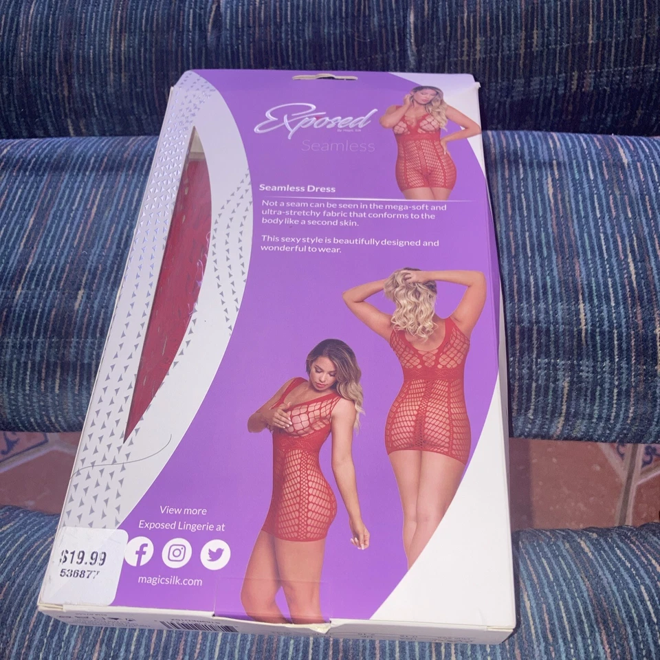 Exposed Lingerie Seamless Fishnet Red Dress New - Image 3 of 4