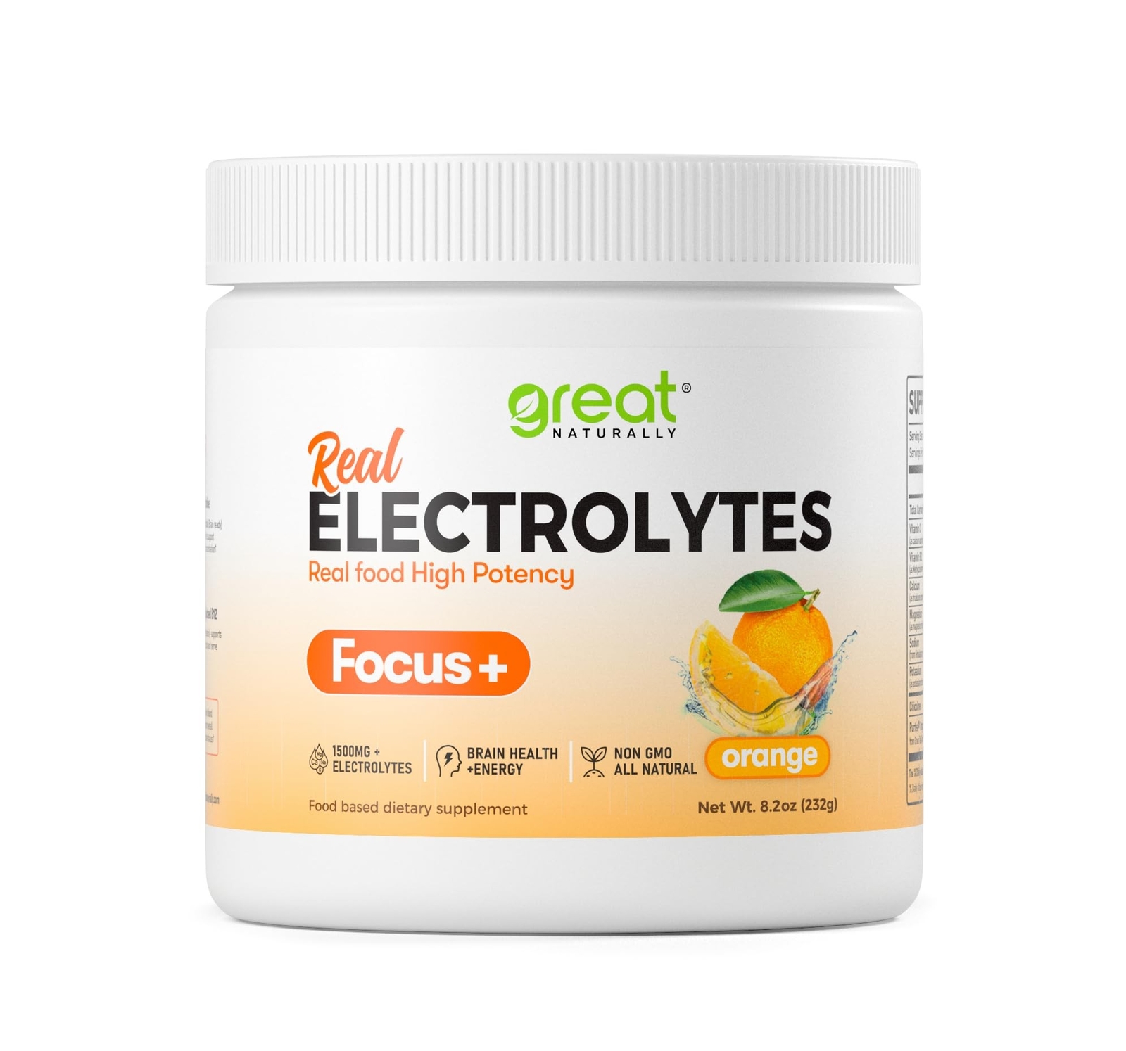 Focus+ Orange Nootropic Electrolyte Drink for Hydration and Brain Support