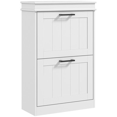 HOMCOM Shoe Cabinet for Entryway,Narrow Shoe Rack Storage Organizer with 2 Fl