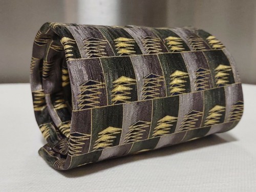 KEITH DANIELS 100% Silk Hand Made Olive Green & Gold Urban Necktie Executive Tie - Picture 2 of 12