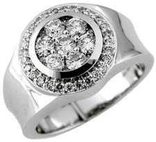 ESTATE WIDE 1.50CT DIAMOND 14KT WHITE GOLD 3D CLUSTER ROUND CLASSIC MENS RING